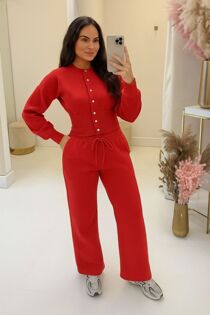 Red Snap Buttons Corset Fit Sweatshirt With Wide Leg Trouser