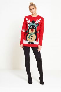 Red Pom Pom Knitted Festive Christmas Jumper