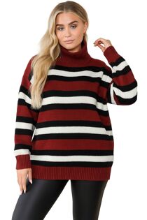 Contrast Striped Knit Turtleneck Sweater