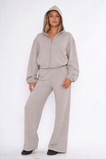 Dove Grey Bubble Hem Zip Up Hoodie With Relaxed Trouser