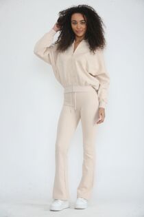 Oatmeal Bomber Sweatshirt With Flared Trouser