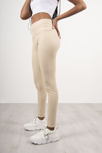 Beige Leather Look High Waist Leggings