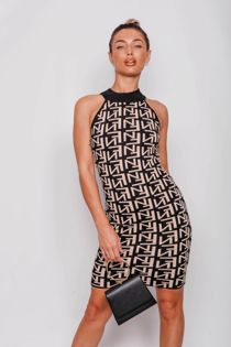 Black Printed Halter Bodycon Dress