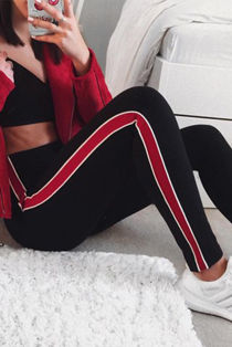 Black Leggings With Piped Side Stripes