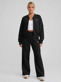 Black Printed Bomber Sweatshirt With Straight Leg Jogger