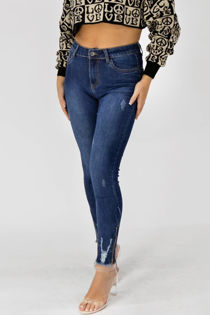 Blue Ripped Zip Hem Skinny Jeans