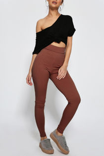 Wholesale Brown High Waisted Ribbed 