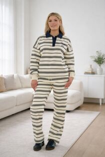 Navy Striped Rugby Collar SOHO Printed Sweatshirt With Trouser