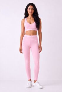 Pink Striped Printed Band Gym Crop Top And Legging Set