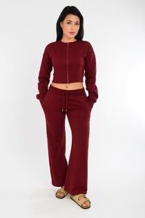 Wine Corset Fit Sweatshirt With Straight Leg Trouser