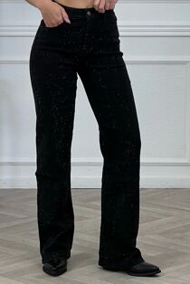 Black High Waist Studded Wide Leg Jeans