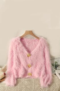 Gold Button Fuzzy Knit Cardigan