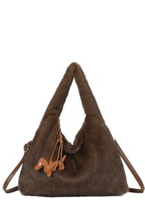 Fluffy Large Hobo Bag With Dog Charm