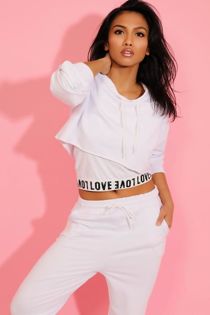 White Love Top Crop Hoodie And Jogger 3 Piece Set