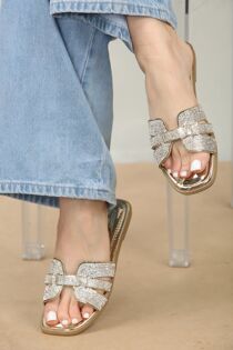 Gold Diamante Slider Sandals