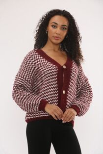 Chunky Knit Button Down Patterned V-Neck Cardigan