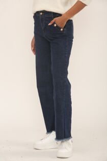 Dark Blue Gold Button With Raw Hem Jeans