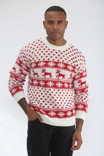 Plus Size Cream Snow Flake And Reindeer Christmas Jumper