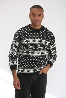 Black Snow Flake And Reindeers Christmas Jumper