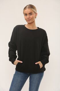 Black Long Sleeve Casual Crewneck Loose Fit Sweatshirt