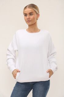 White Long Sleeve Casual Crewneck Loose Fit Sweatshirt