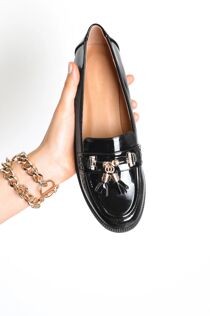 Black Patent Horsebit Tassel Loafers