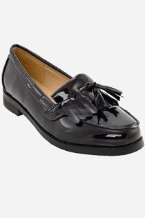 Black Patent Slip On Fringe Tassel Loafer