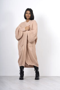 Longline Balloon Sleeve Knitted Cardigan