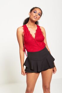 Job Lot Lace Mesh Side Ribbon Tie Up Bodysuit