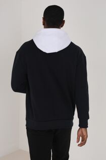 Black Oversized Fit New York Embroidery Pullover Hoodie