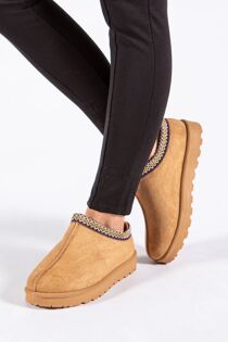 Chestnut Faux Suede Embroidered Fluffy Slippers Boots