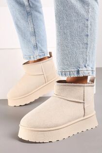 Cream Ultra Mini Platform Faux Fur Lined Ankle Boots