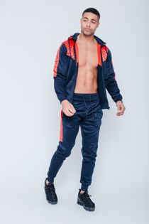 Navy Chevron Panel Skinny Fit Hooded Tracksuit