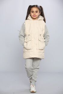 Girls Beige Pocket Front Puffer Gilet