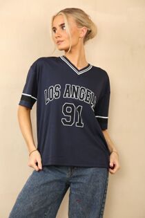 Plus Size Navy Contrast Short Sleeve LA Varsity T-Shirt