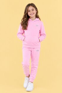 Pink Kids Plain Fleece Pullover Hoodie Printed Casual Tracksuit