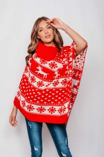 Red Christmas Reindeer Poncho