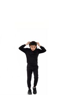 Black Kids Plain Fleece Pullover Hooded Tracksuit
