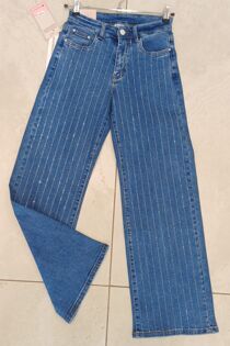 Blue Wide Leg Studded Stripe Jeans