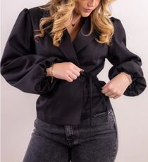 Trendy Wrap Blazer with Puff Sleeves
