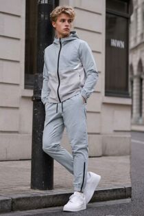 Silver High Vis Colour Block Slim Fit Hooded Jacket & Joggers