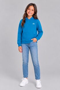 Blue Kids Casual Fleece Printed Pullover Hoodie