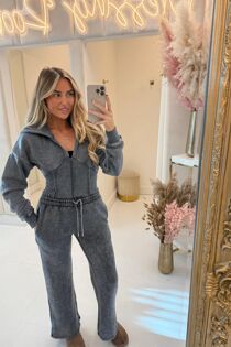 Charcoal Acid Wash Corset Fit Hoodie With Straight Leg Trouser