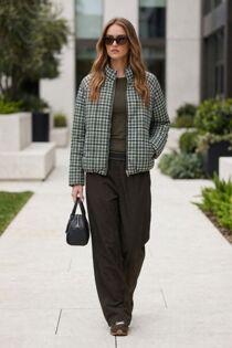 Gingham Check Puffed Windbreaker Jacket
