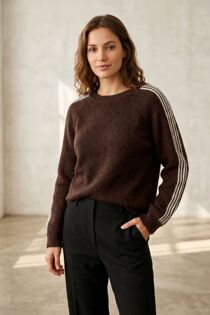 Ribbed Collar Stripe Sleeve Knit Jumper