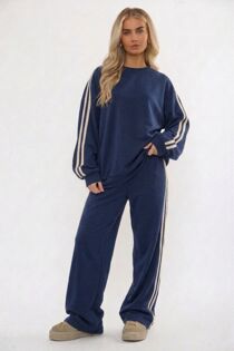 Elasticated Waist Retro Side Stripe Wide Leg Coord Set