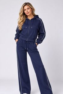 Navy Hooded Zip-Up & Stripe Detail Jogger Tracksuit Set