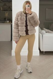 Beige Faux Fur Layered Jacket 