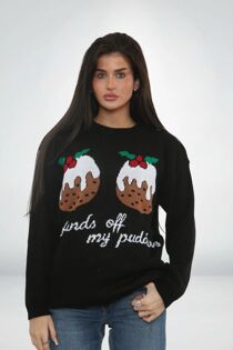 Black Funny Festive Hands Off My Puds Christmas Jumper