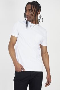 White Chest Pocket Ribbed Crew Neck T-Shirt